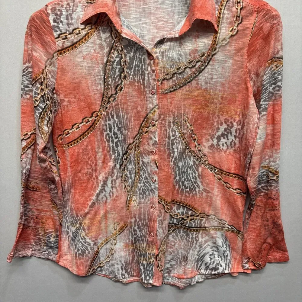 David Cline Women Blouse Top Button Down Shirt Size Small D123 -24